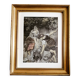 Painting on fabric with a golden frame, "young girls at a fountain"