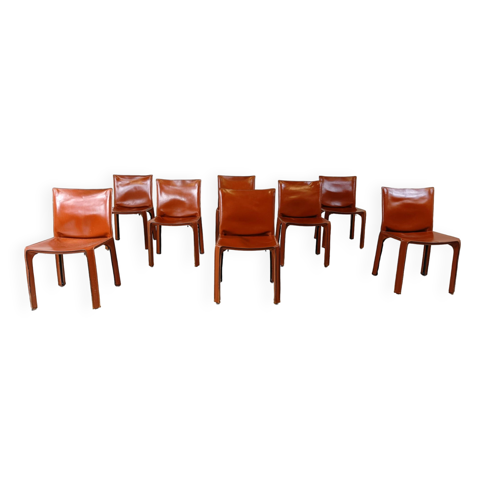 Red leather dining chairs Italy, 1970s - set of 8