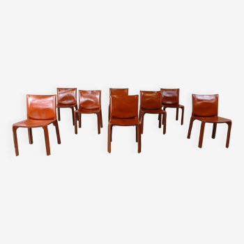 Red leather dining chairs Italy, 1970s - set of 8