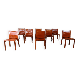 Red leather dining chairs Italy, 1970s - set of 8