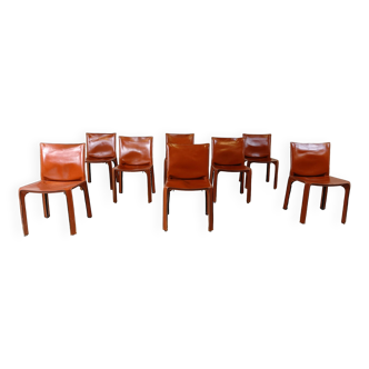 Chaises de salle à manger en cuir rouge Italie, années 1970 - set de 8