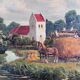 Vintage original large landscape oil painting, signed countryside art