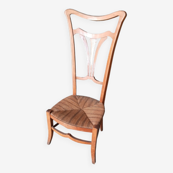 Chaise basse a haut dossier, dite de nourrisse époque 1900, Art Nouveau