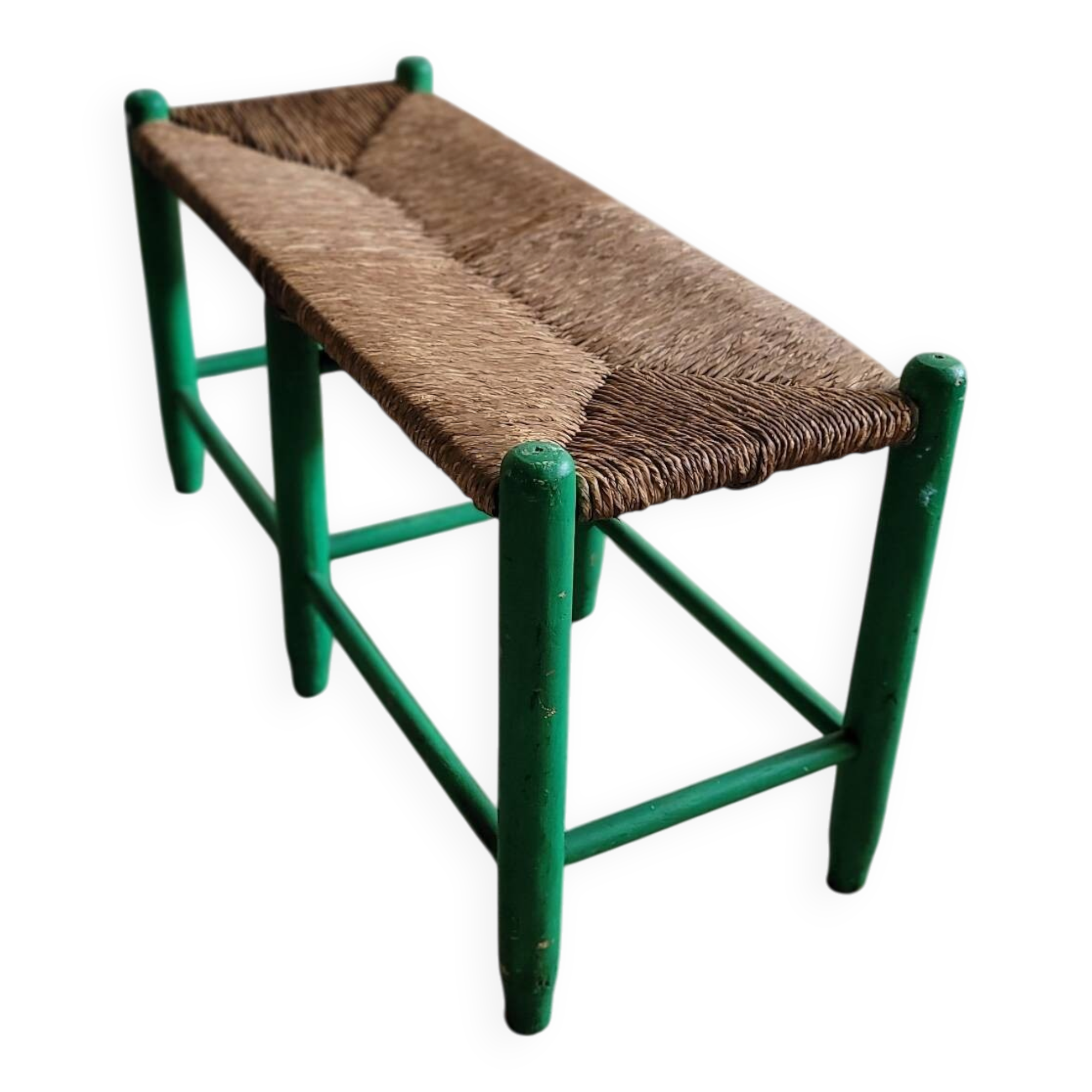 Banc en paille et bois ancien