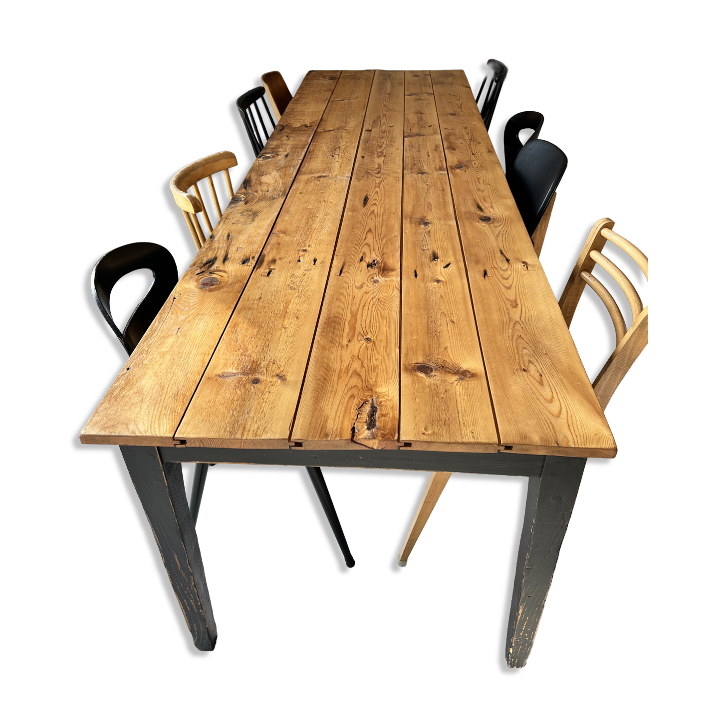 Solid wood farmhouse table for 10 people, 276 cm.