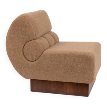 Italian lounge chair in walnut and Schumacher cashmere bouclé, 1970
