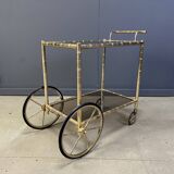 Chariot de bar en laiton imitation bambou, Orsenigo Italie, années 1970