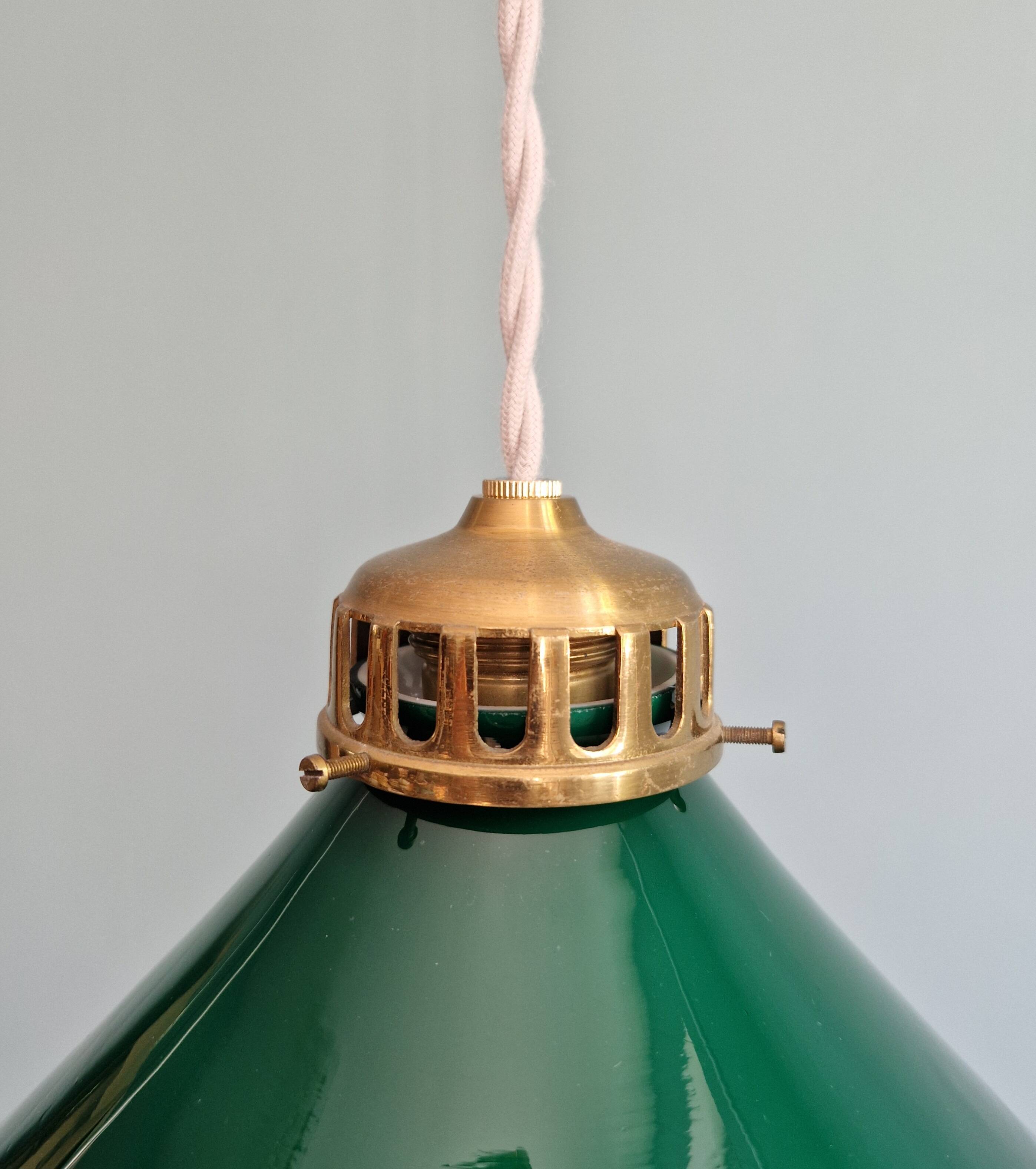 Art Deco pendant light in conical green opaline, 1920s-30s