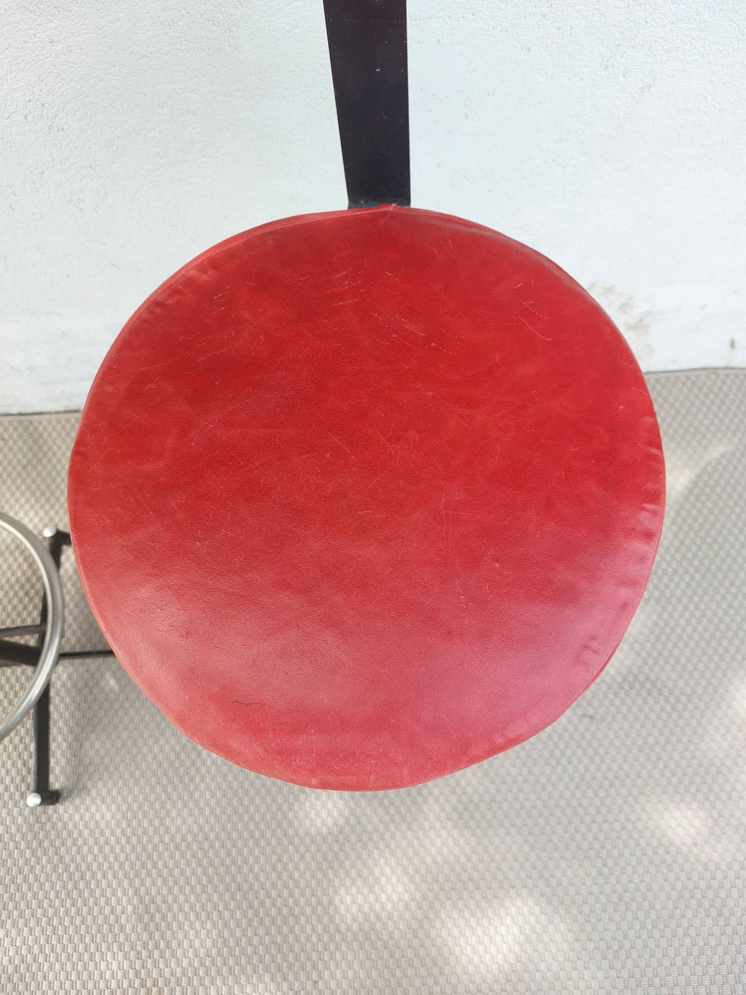 pair of high stools, leather, vintage, industrial