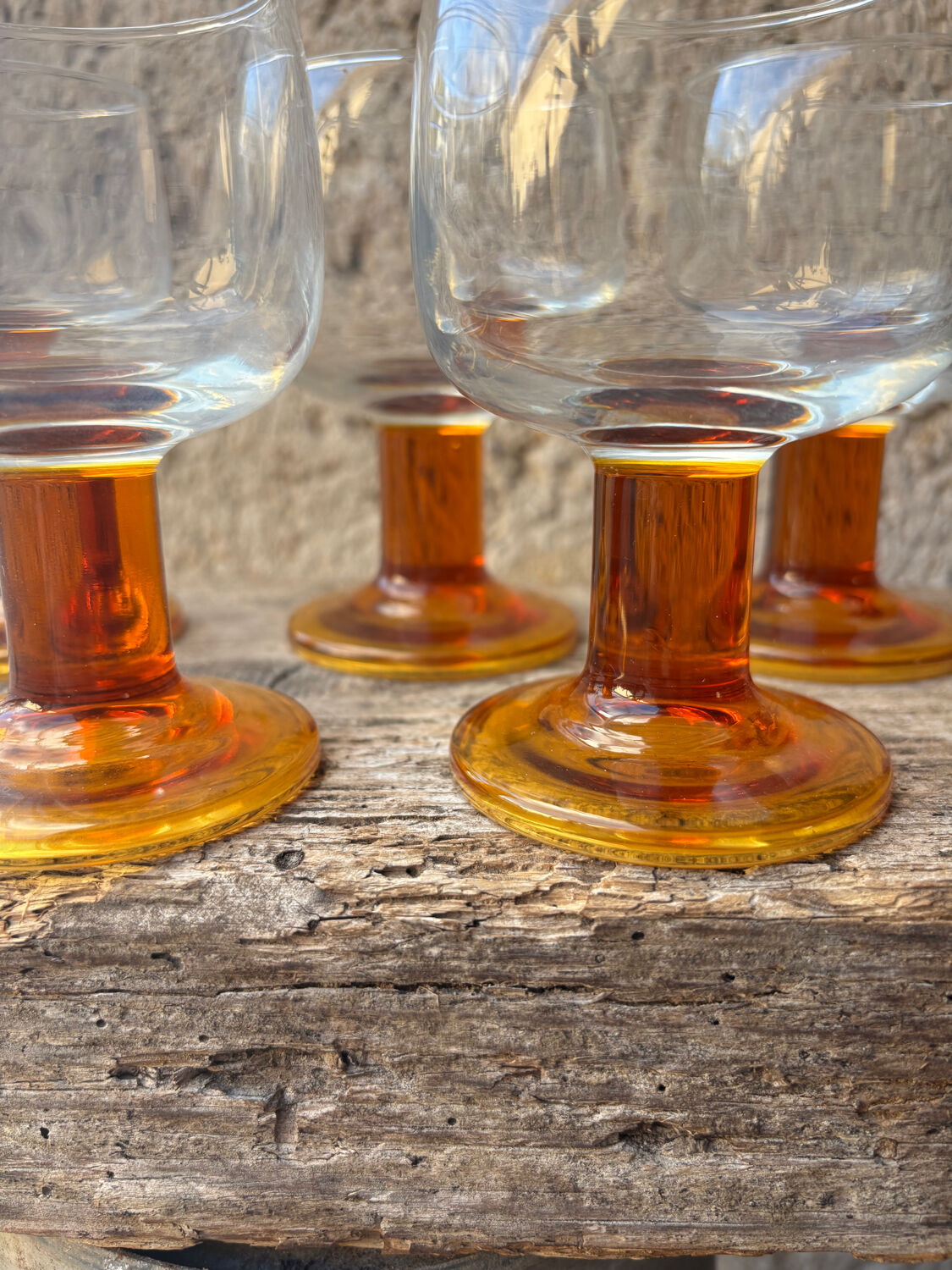 Luminarc footed glasses from the 1970s in orange.