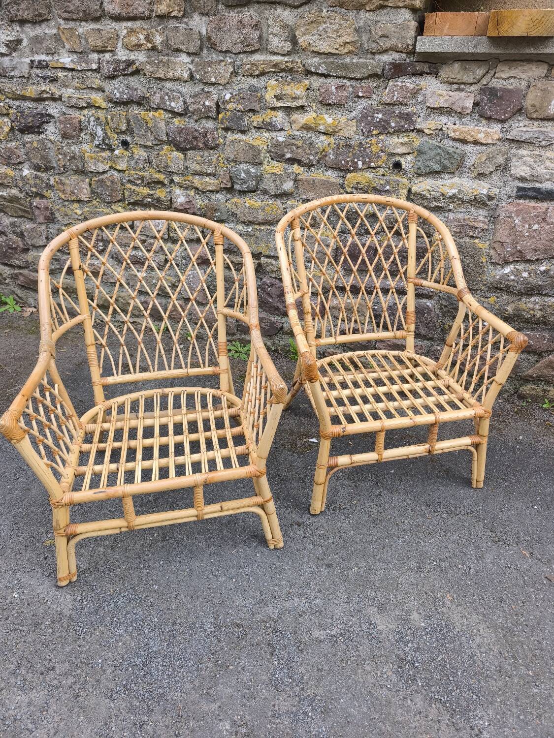 Pair of vintage rattan armchairs