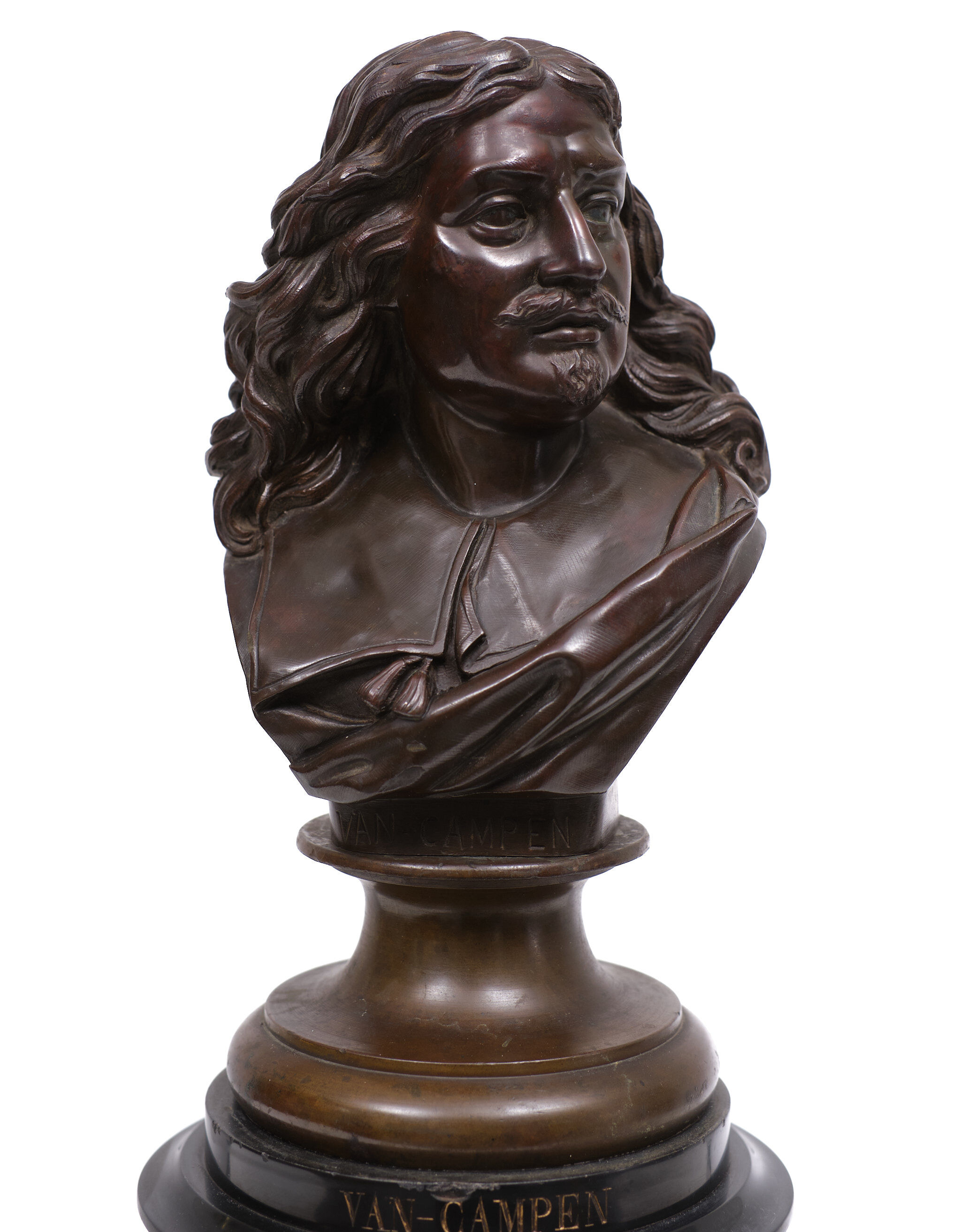 Bronze bust jacob van campen, 1595 - 1675, sculptor jacques elion 1842-1893