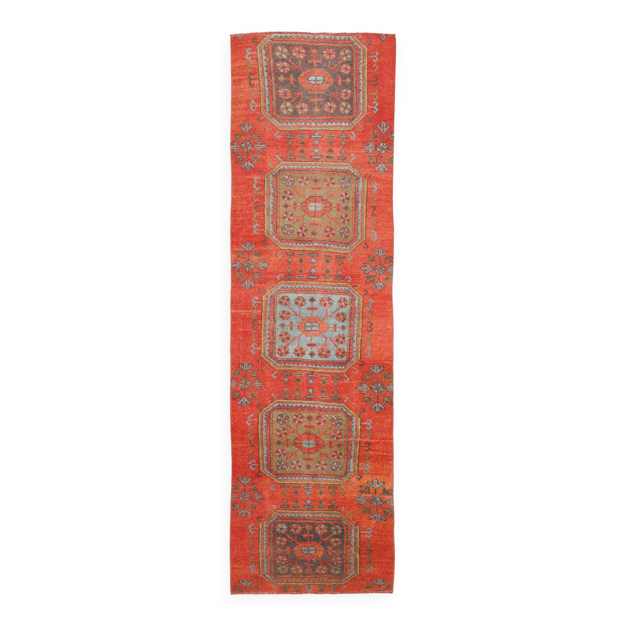 3x9 Pumpink Orange Vintage Turkish Runner Rug, 78x288Cm SK 23570