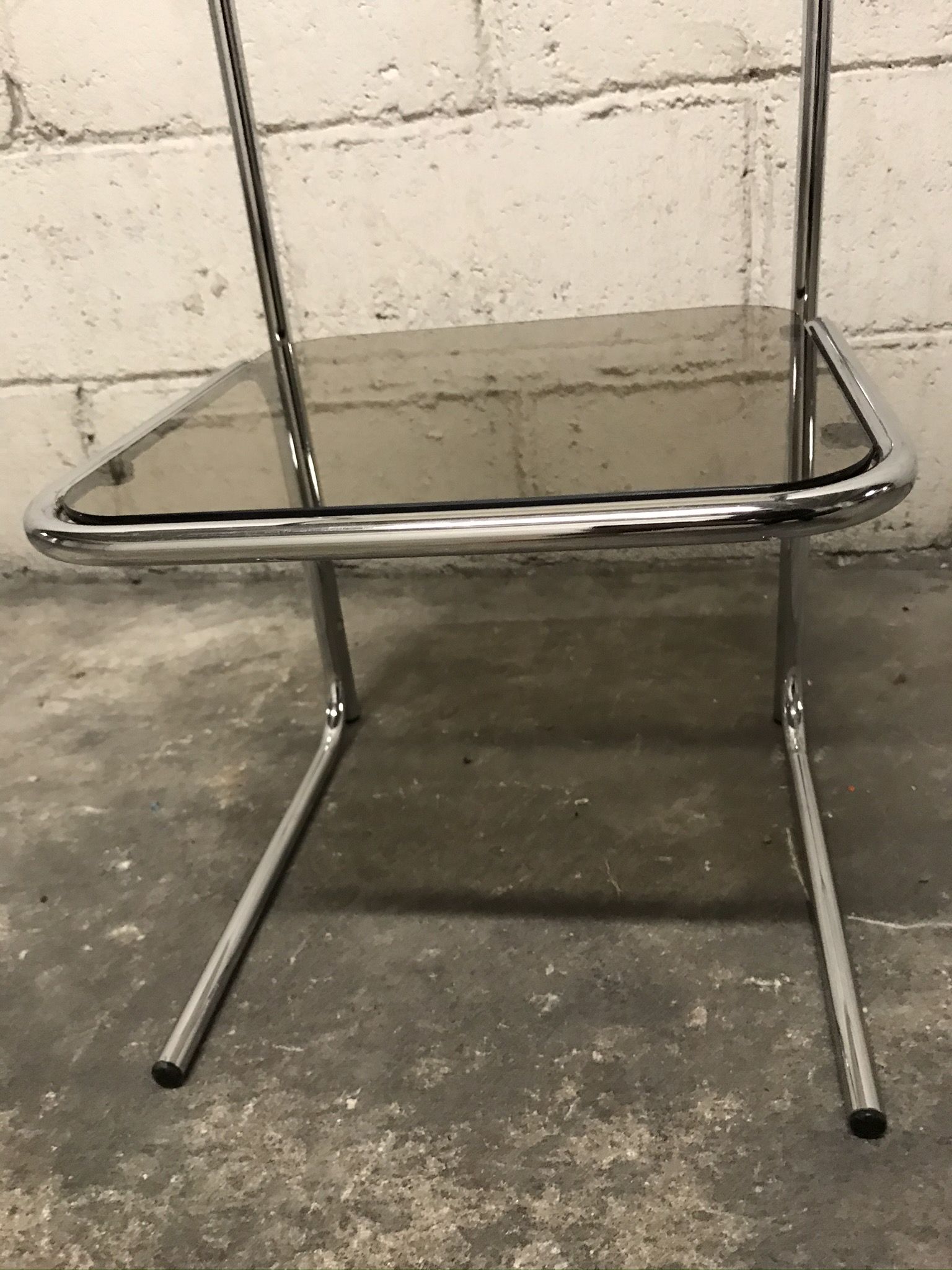 Sofa end in smoky glass and chrome metal, 70s