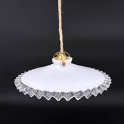 Vintage white opaline pendant light with scalloped edge – raffia and silk cable
