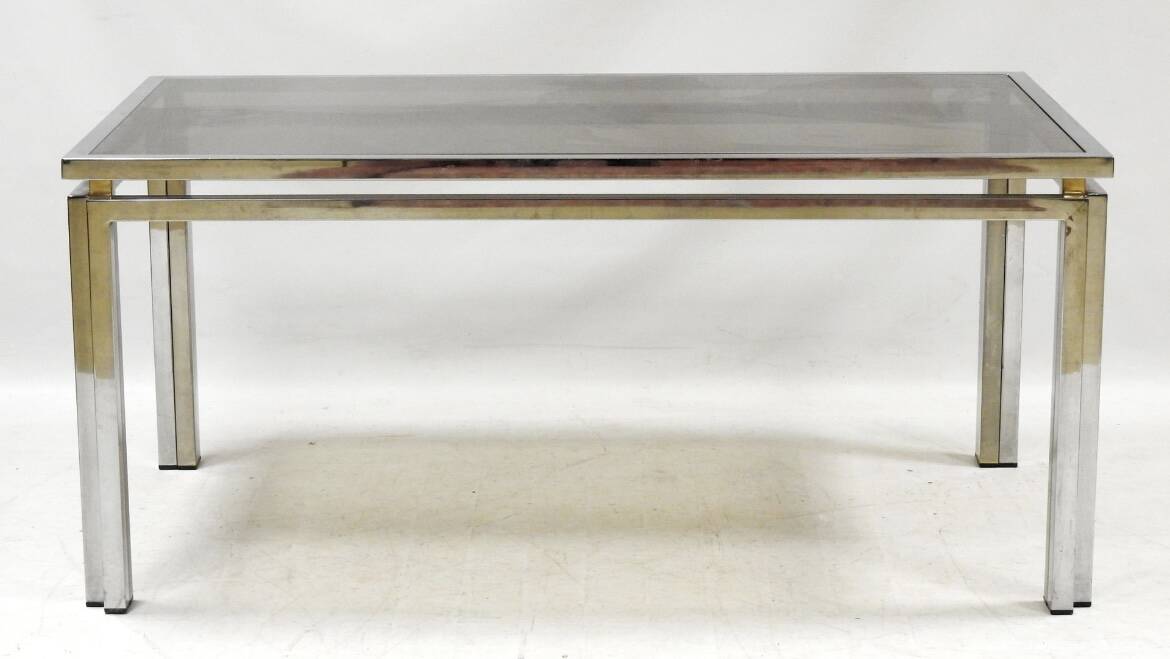 Steel / smoked glass table in the style of Willy Rizzo