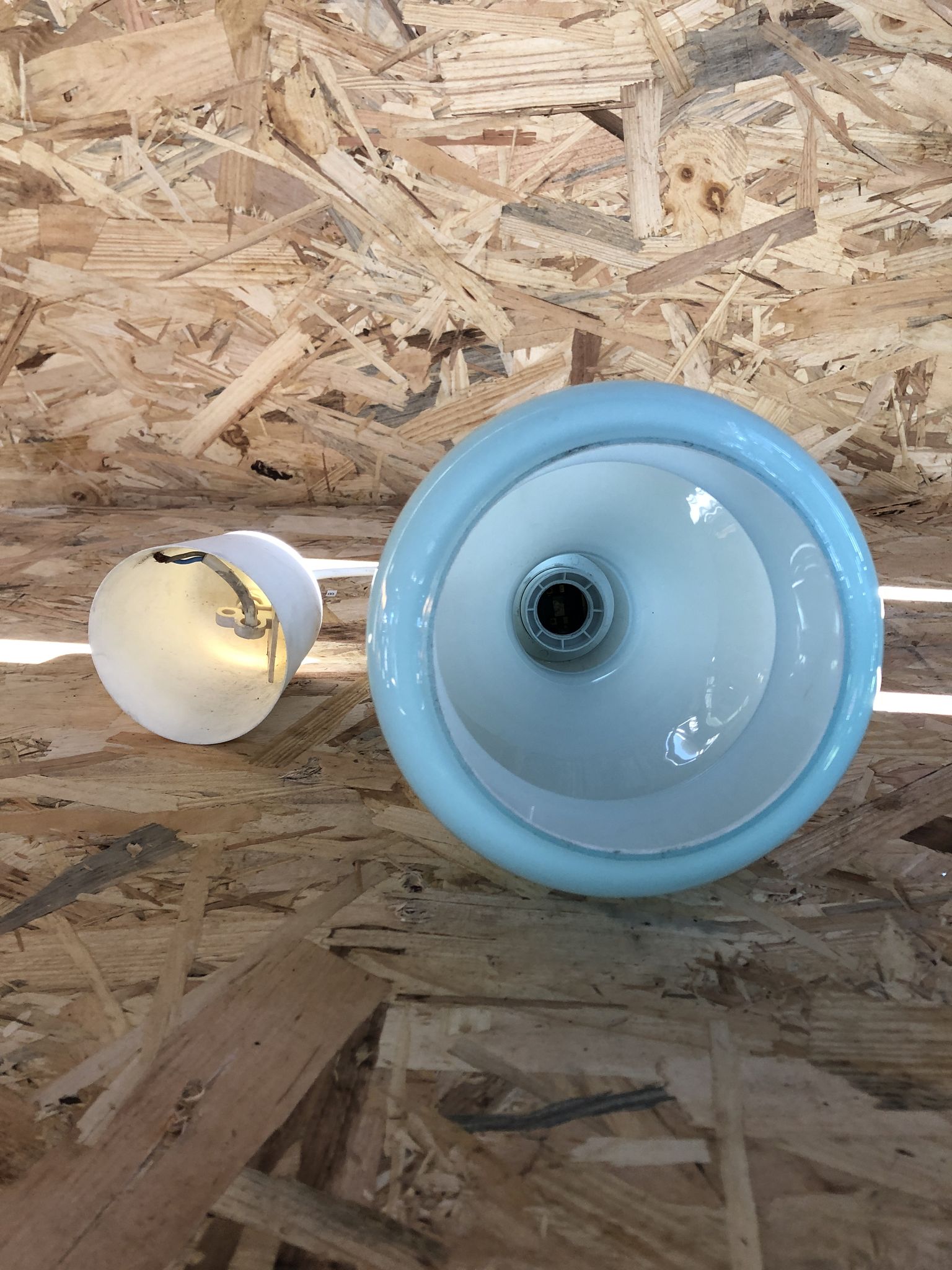 Old Suspension Opaline Blue + Thread White Decoration 70s Vintage