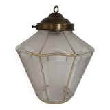 Suspended lantern in moulded glass and brass – 50's vintage light fixture