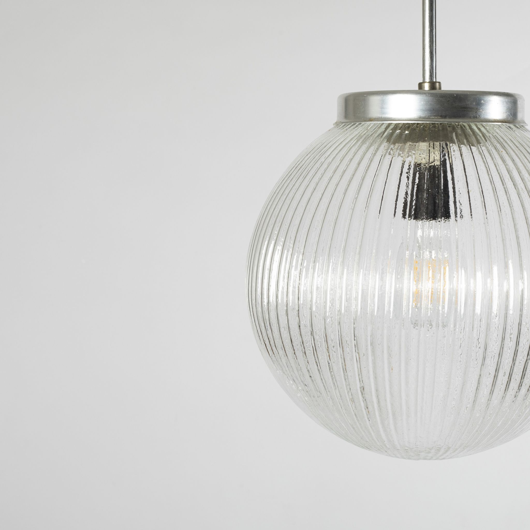 Ribbed clear glass pendant lamp, Czechoslovakia, 1970s