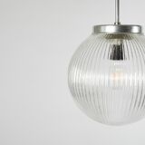 Ribbed clear glass pendant lamp, Czechoslovakia, 1970s