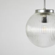 Ribbed clear glass pendant lamp, Czechoslovakia, 1970s
