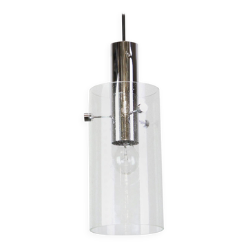 Suspension en forme de lanterne avec abat-jour cylindrique en verre par Limburg, Allemagne, années 1960