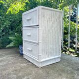 small white rattan cabinet 3 drawers