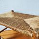 Set of 3 small wooden and straw benches/stools Vintage 60-70s