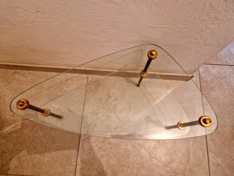 Coffee table end table in metal and black and gold glass - Design 1950/1960