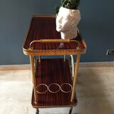 Serving wheels gold metal and wood vintage 1960