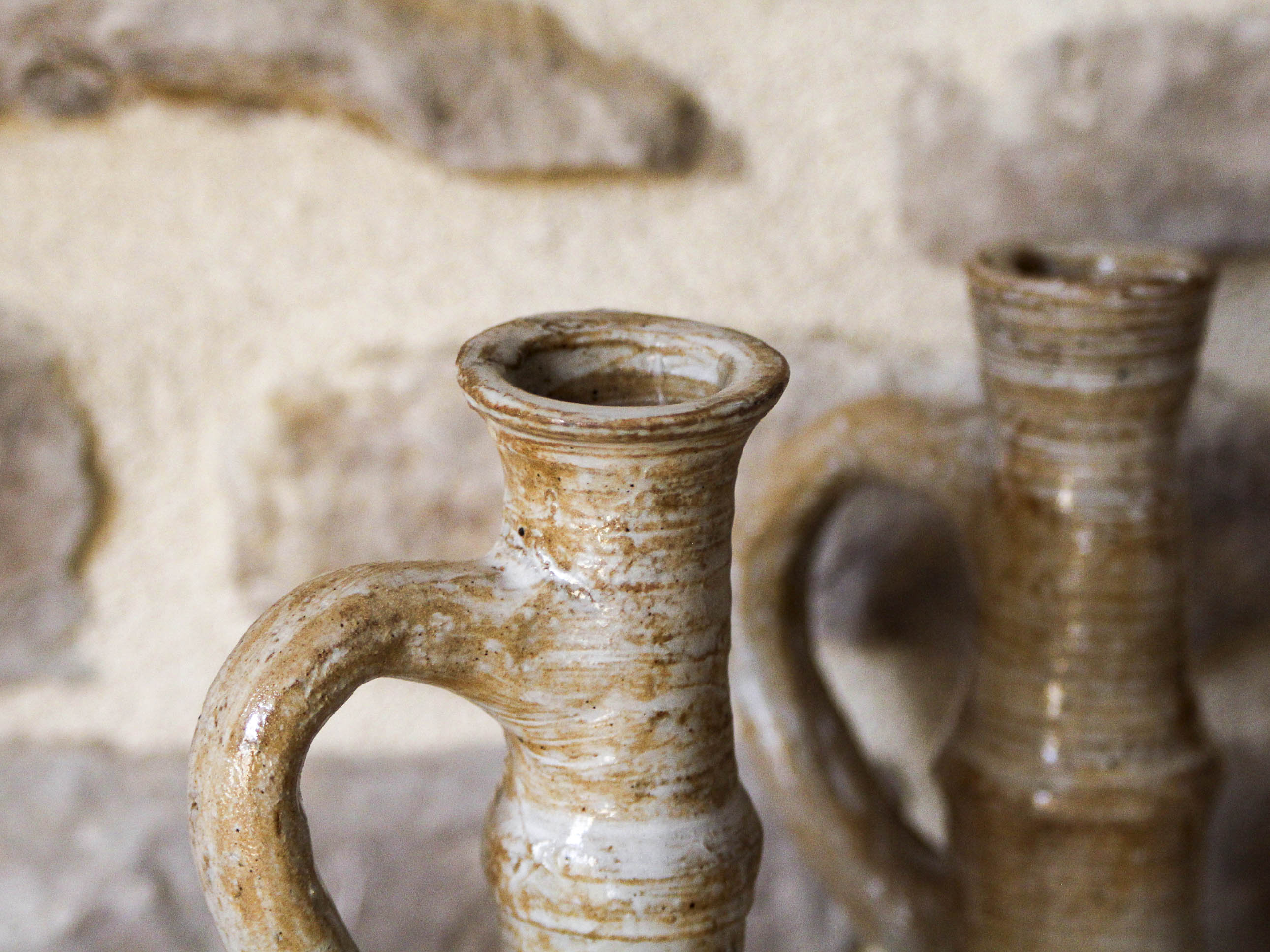 Set of 4 stoneware candle holders Pierre Lion - Puisaye