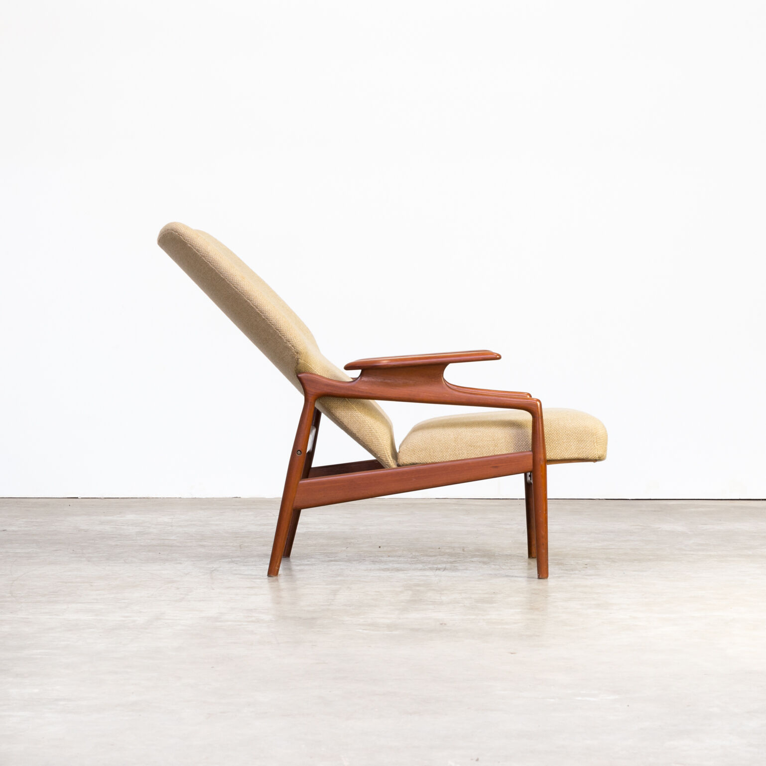 60s John Boné teak and wool adjustable lounge chair for Advance Design