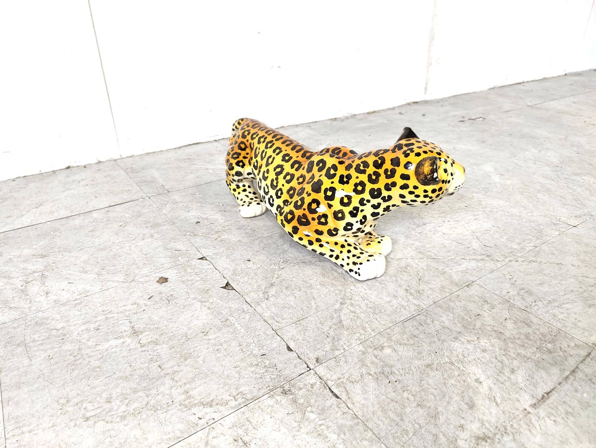 Ceramic Hand Painted Leopard, 1960's Italy
