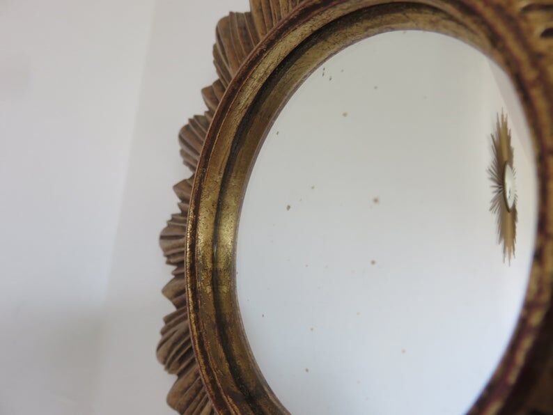 Golden sun mirror witch eye years 60 70 - 25x25cm