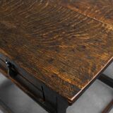 18th Century English Bobbin-Turned Oak Side Table with Bronze Hardware, Jam