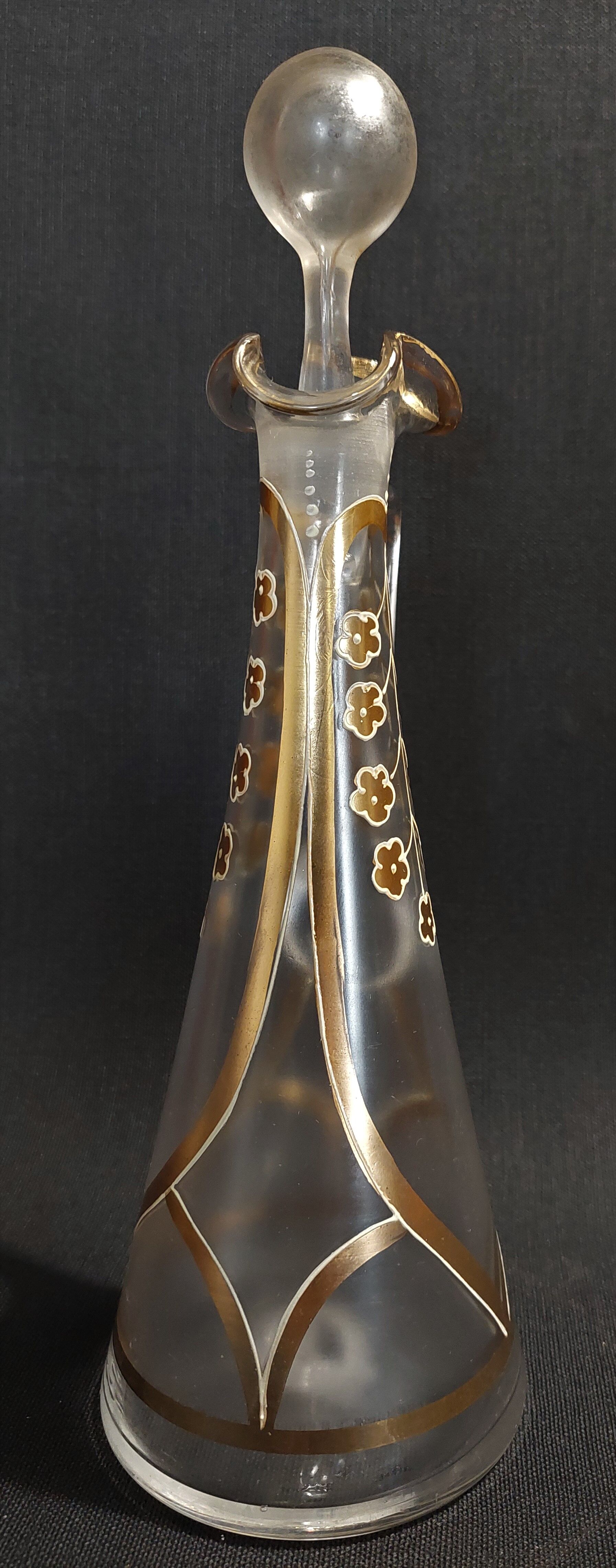 Enamelled glass ewer decanter gold decoration numbered early twentieth art nouveau