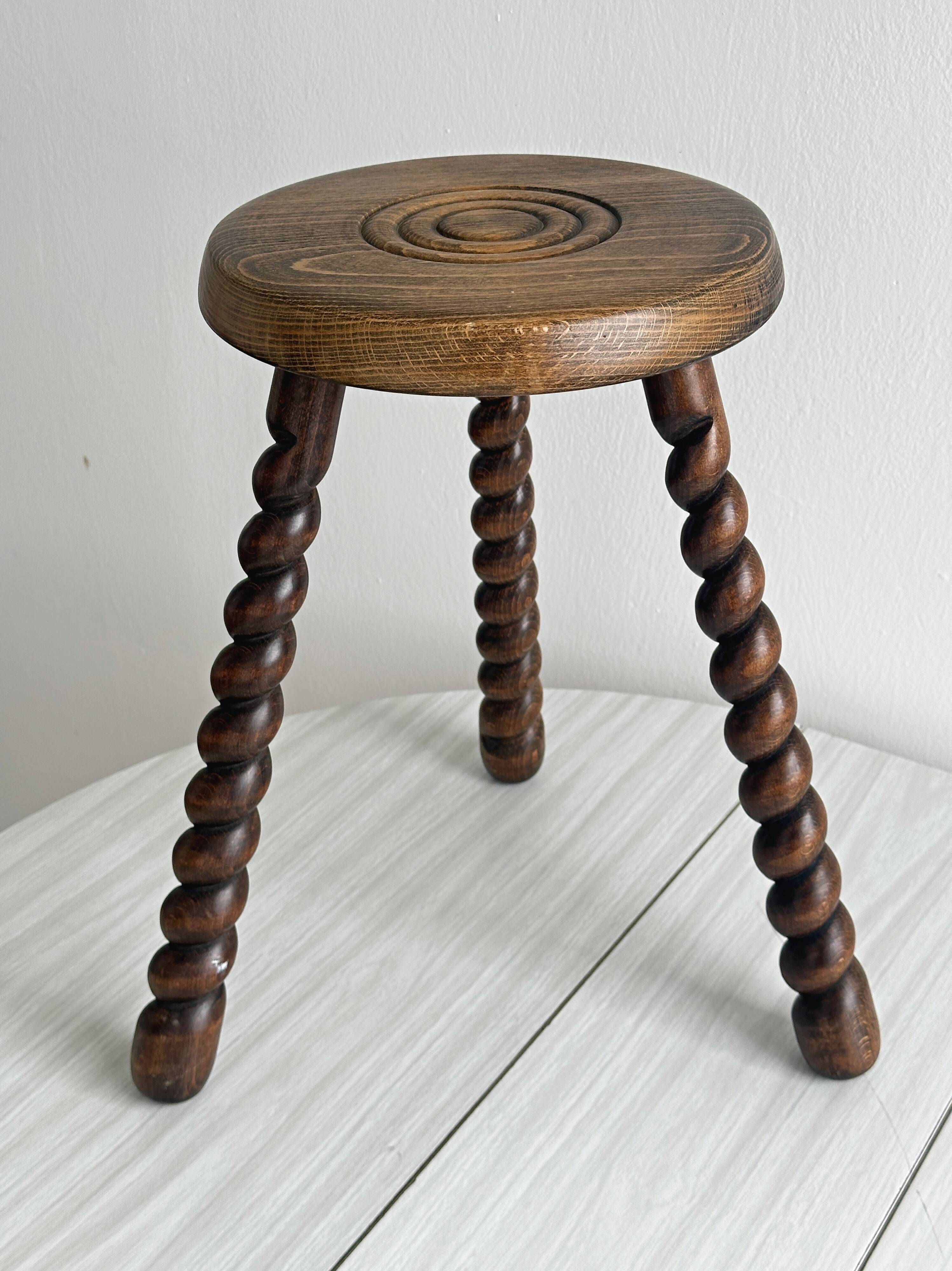 Antique turned wooden tripod stool