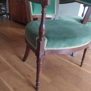 pair of Directoire armchairs in walnut, early 19th century, green velvet