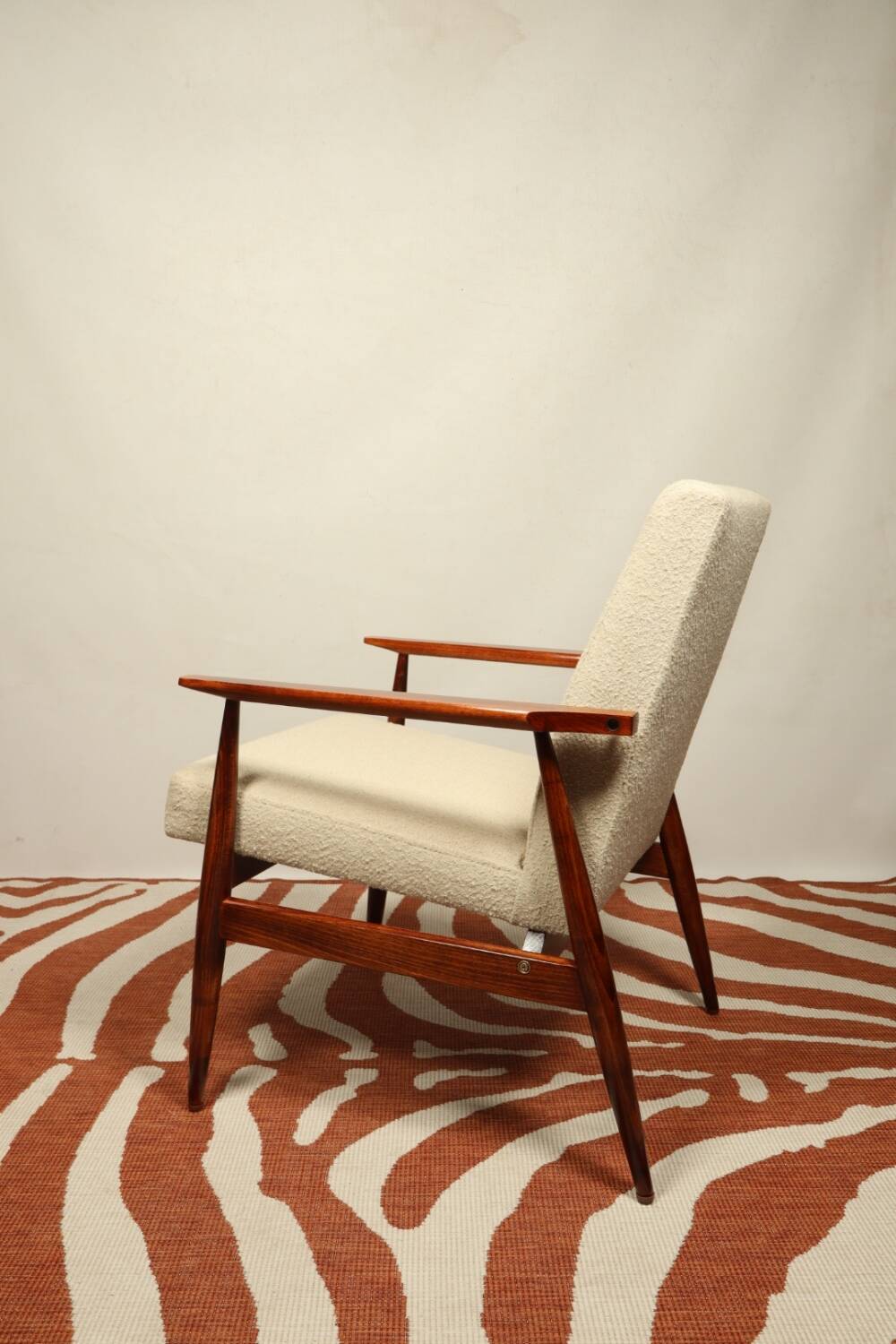 Scandinavian armchair and foot rest beige boucle design by H.lis