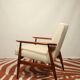Scandinavian armchair and foot rest beige boucle design by H.lis