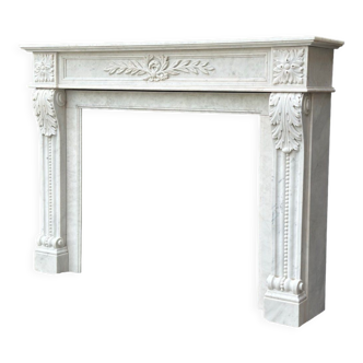 Louis XVI style fireplace in white Carrara marble, circa 1980