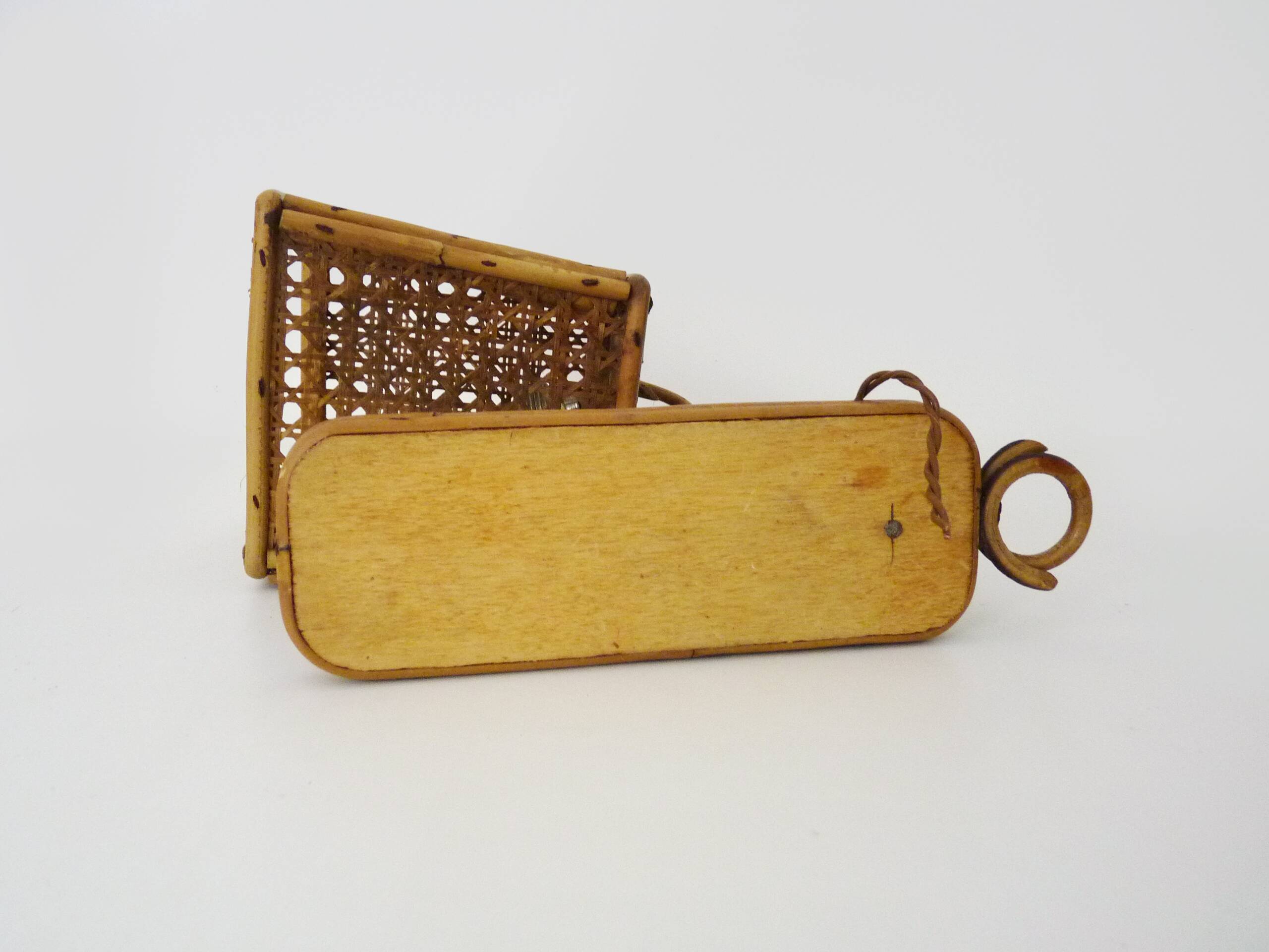 Rattan and cane lantern wall light. 1950s-1960s