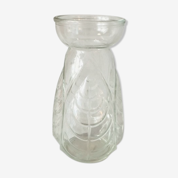 Vase en verre moulé à jacinthe ancien motif feuilles 2 de disponible