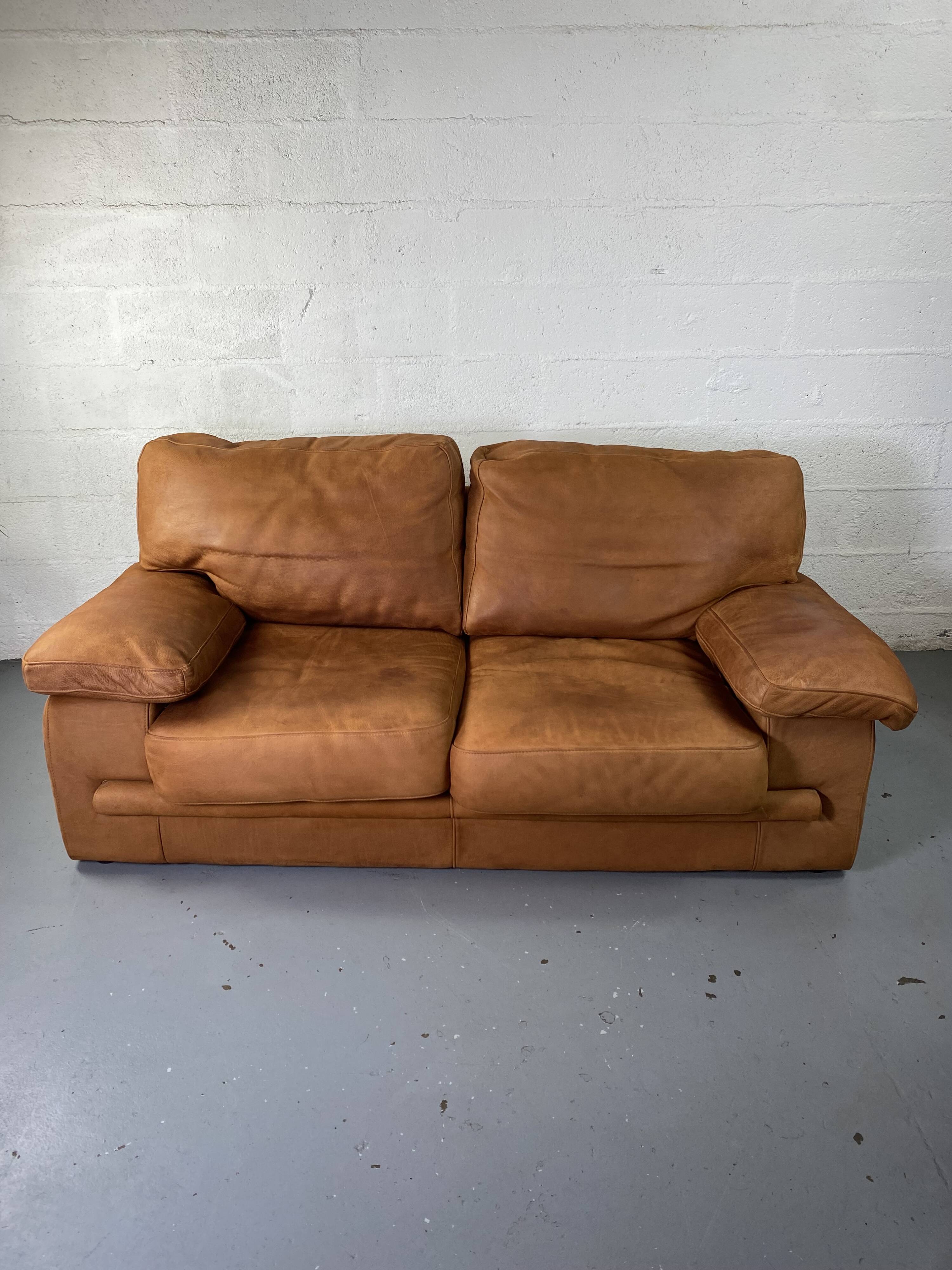 Roche-Bobois brown leather sofa