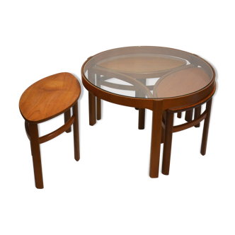 Scandinavian pull out tables teak and glass