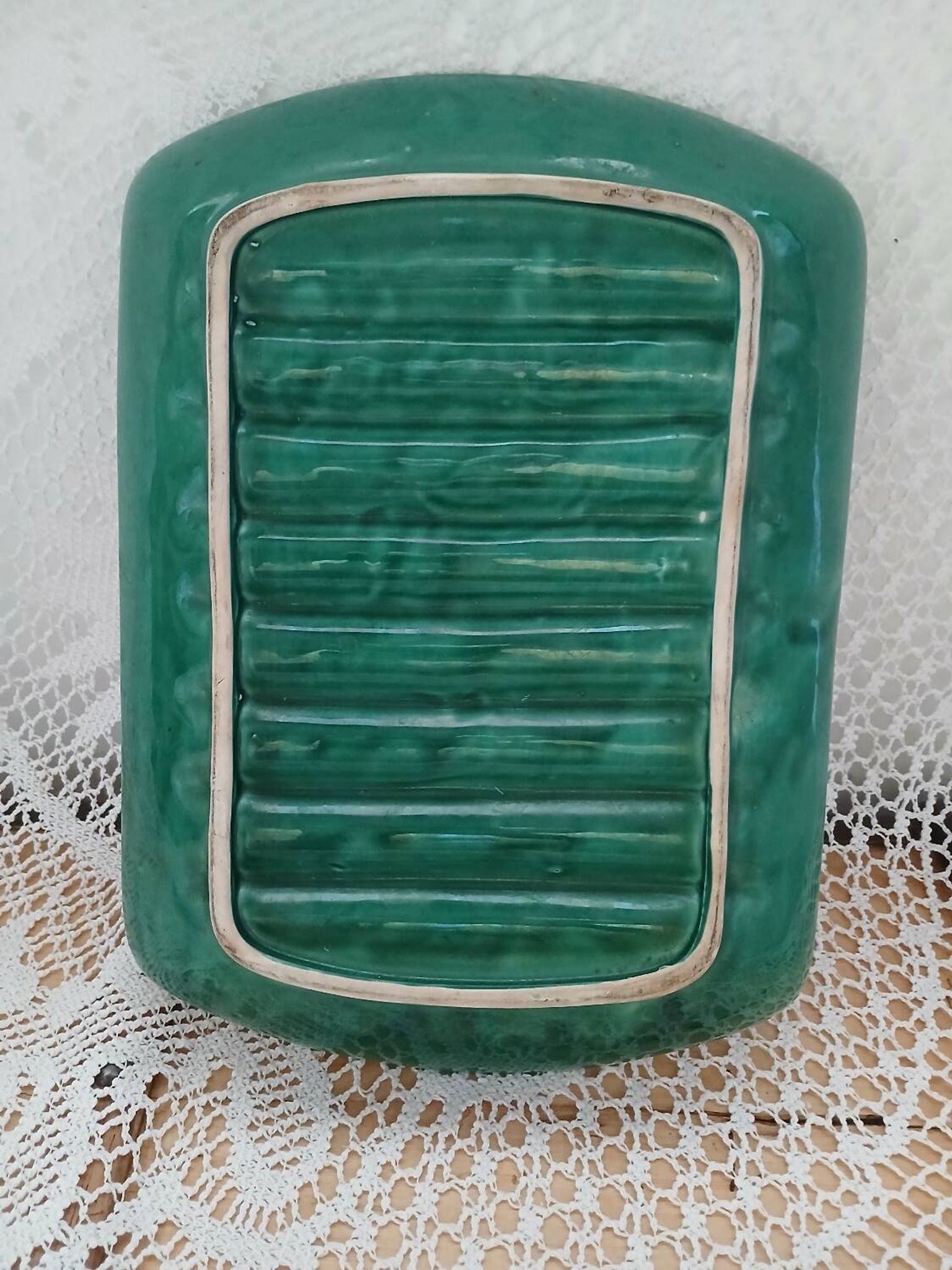 Antique Barbotine dish with asparagus motifs