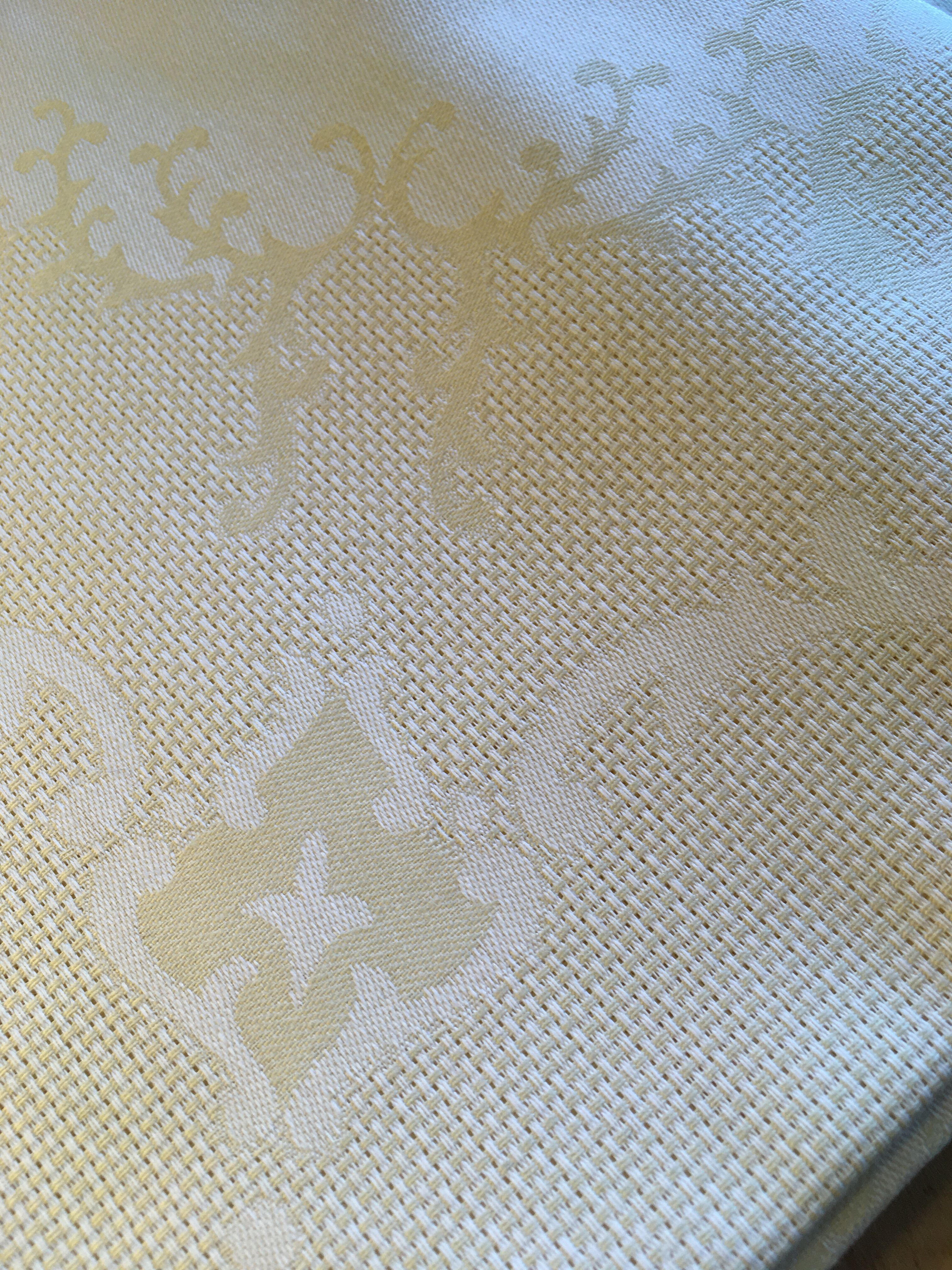Pale yellow and cream damask tablecloth