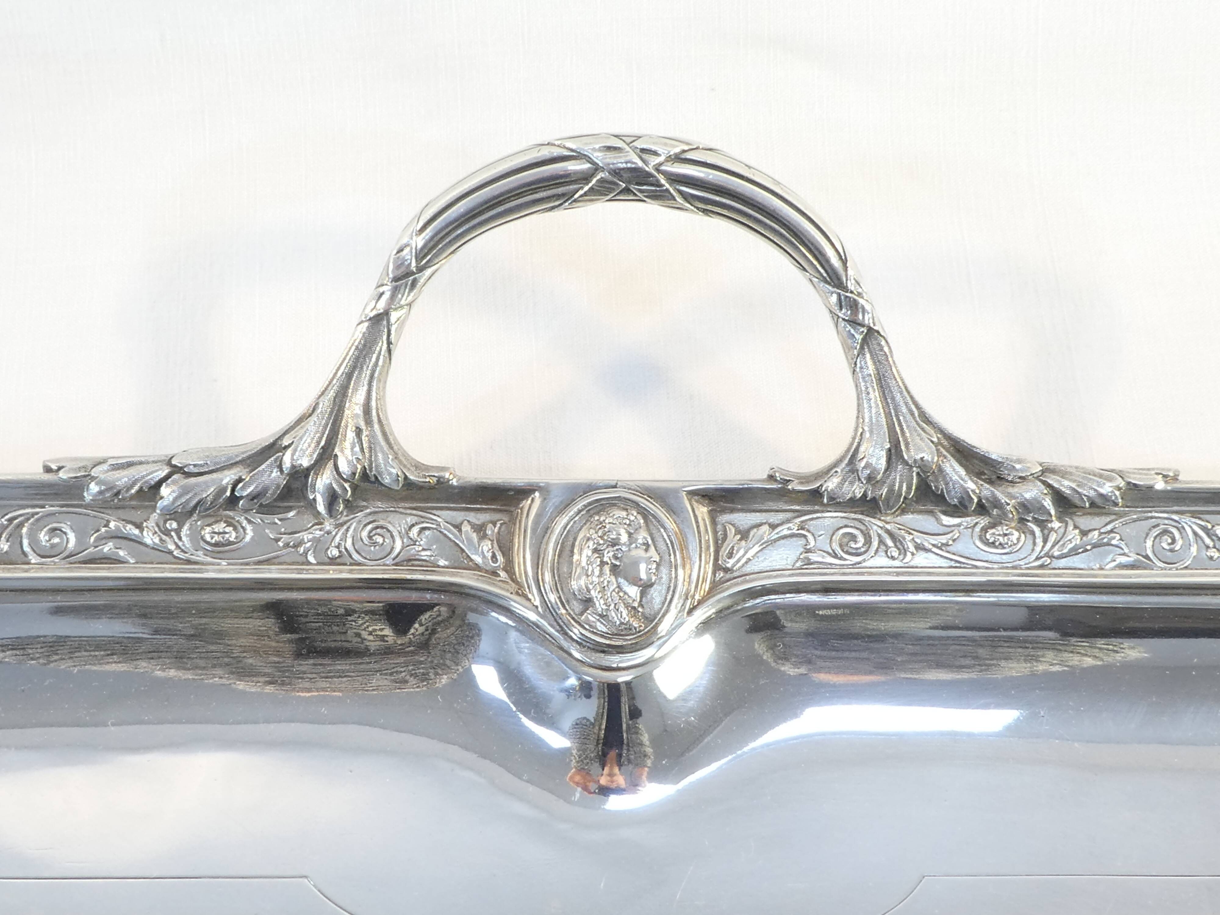 Service tray with silver metal belier 19th 77 X 52 cm