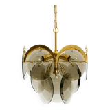 60s large brass ceiling chandelier with large round glass plates