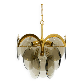 60s large brass ceiling chandelier with large round glass plates